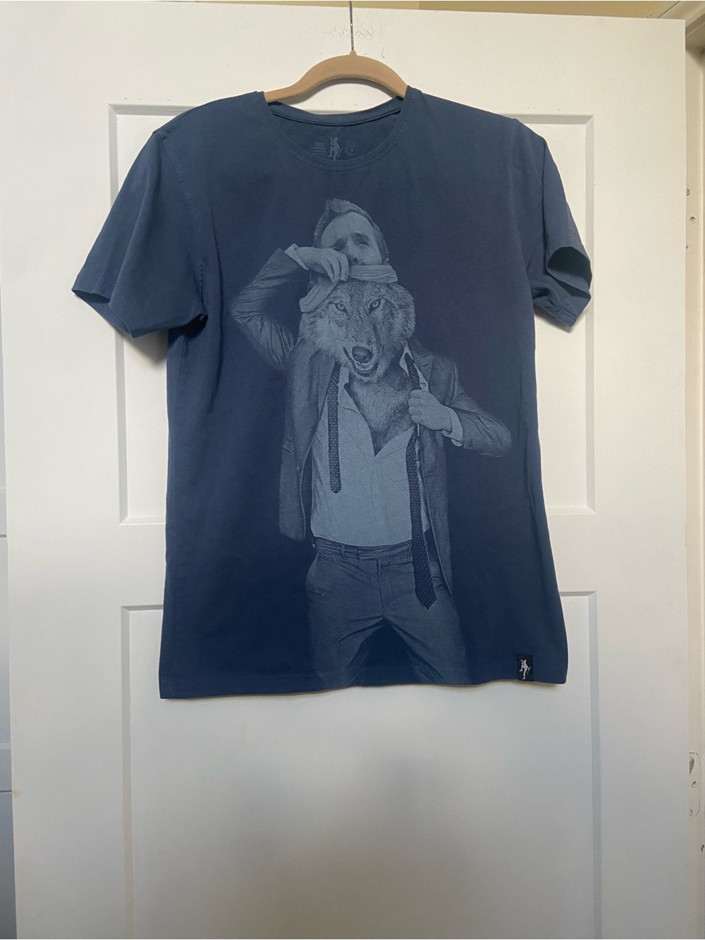 Men's Vintage Dirty Velvet Navy Graphic Tee with Wolf Mask Print